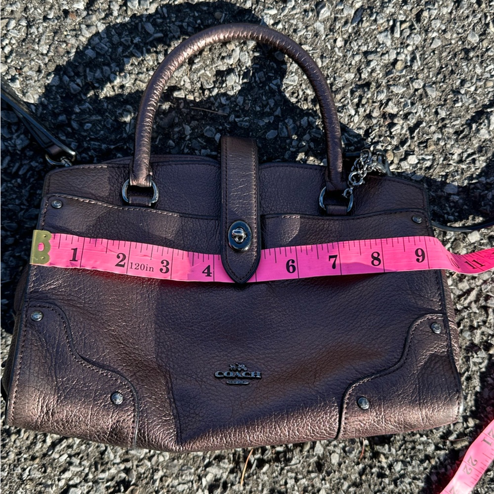 Coach Mercer Satchel 24 Metallic Leather Crossbody Handbag Dark Bronze - Picture 12 of 14